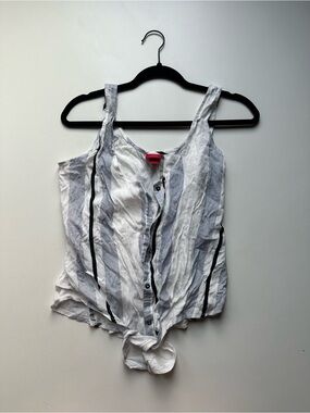 Striped Tie-Front Tank Top in White and Blue